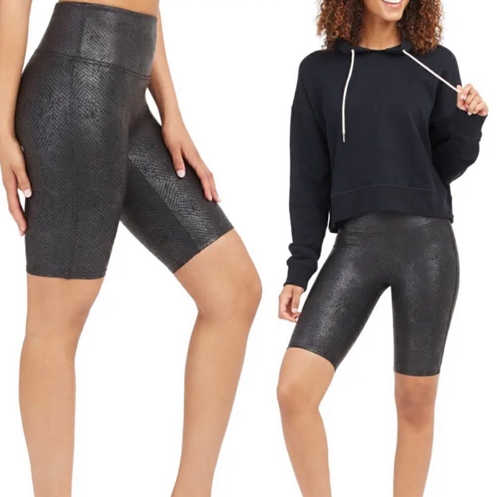 Spanx Faux Leather Snakeskin Biker Shorts